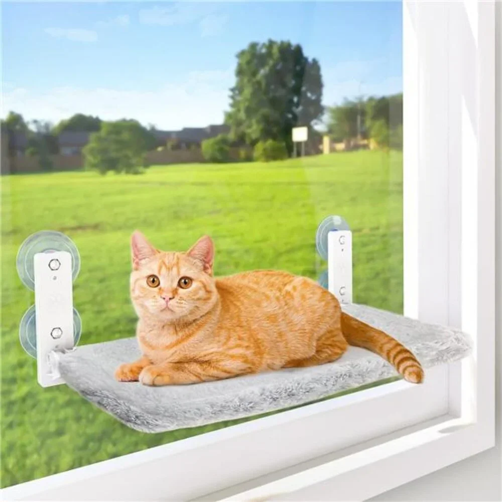 Cordless Cat Window Perch, Cat Hammock with 4 Suction Cups, Solid Metal Frame